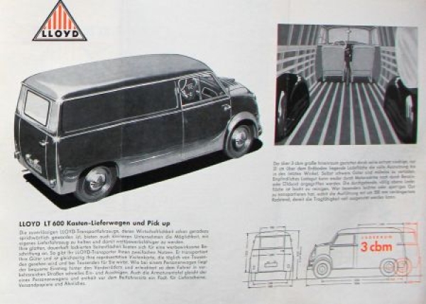 Lloyd LT 600 Pick Up Modelprogram 1959 Carbrochure (3376)